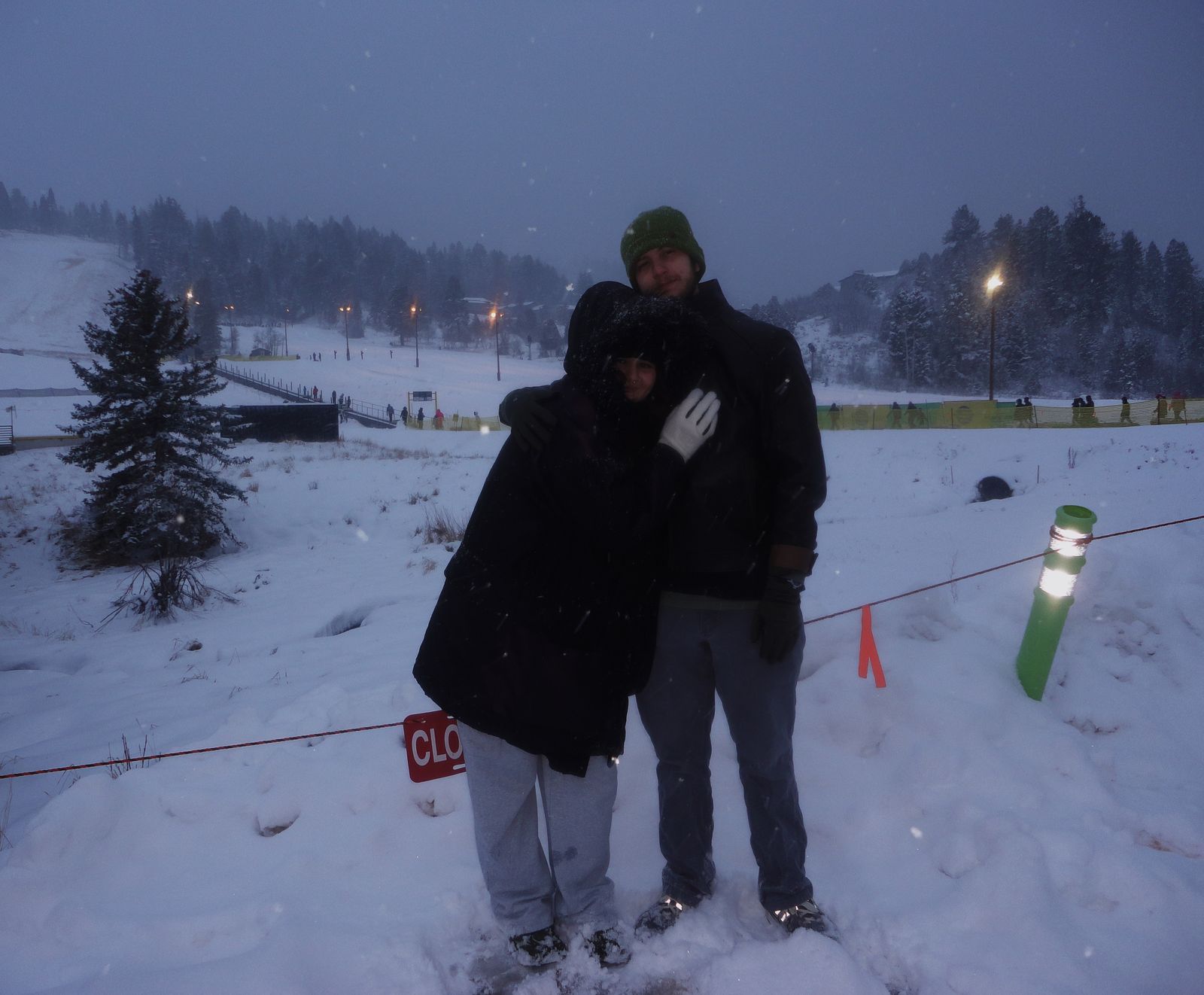 Snowfall at dusk